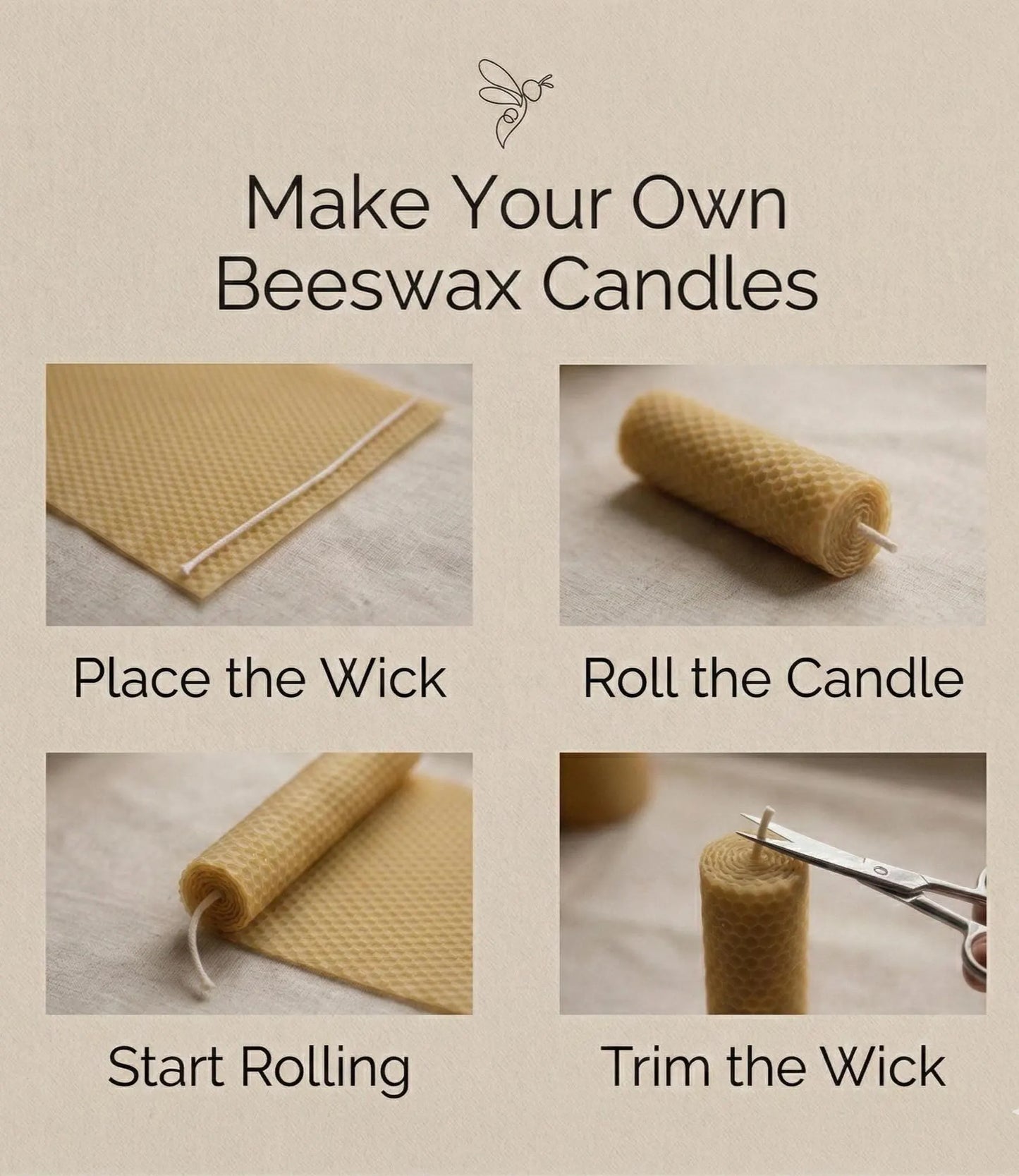Beeswax Candle Making Kit – Natural Beeswax Sheets with Cotton Wick (8×4)