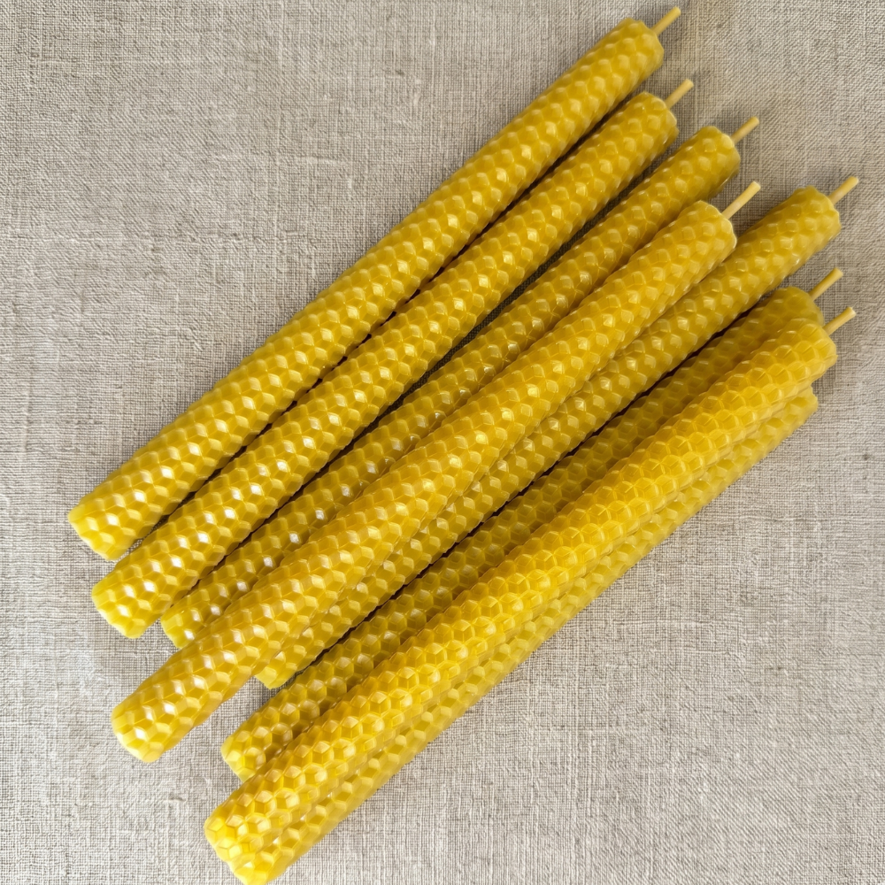 Natural Beeswax Taper Candles – Hand Rolled 8" Honeycomb Dinner Candles (Set of 6, 12, 24)