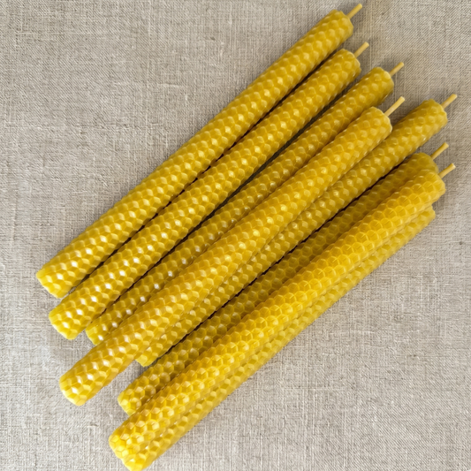 Natural Beeswax Taper Candles – Hand Rolled 8" Honeycomb Dinner Candles (Set of 6, 12, 24)