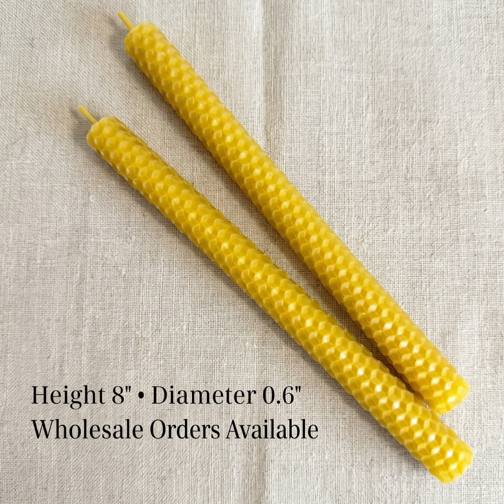 Natural Beeswax Taper Candles – Hand Rolled 8" Honeycomb Dinner Candles (Set of 6, 12, 24)