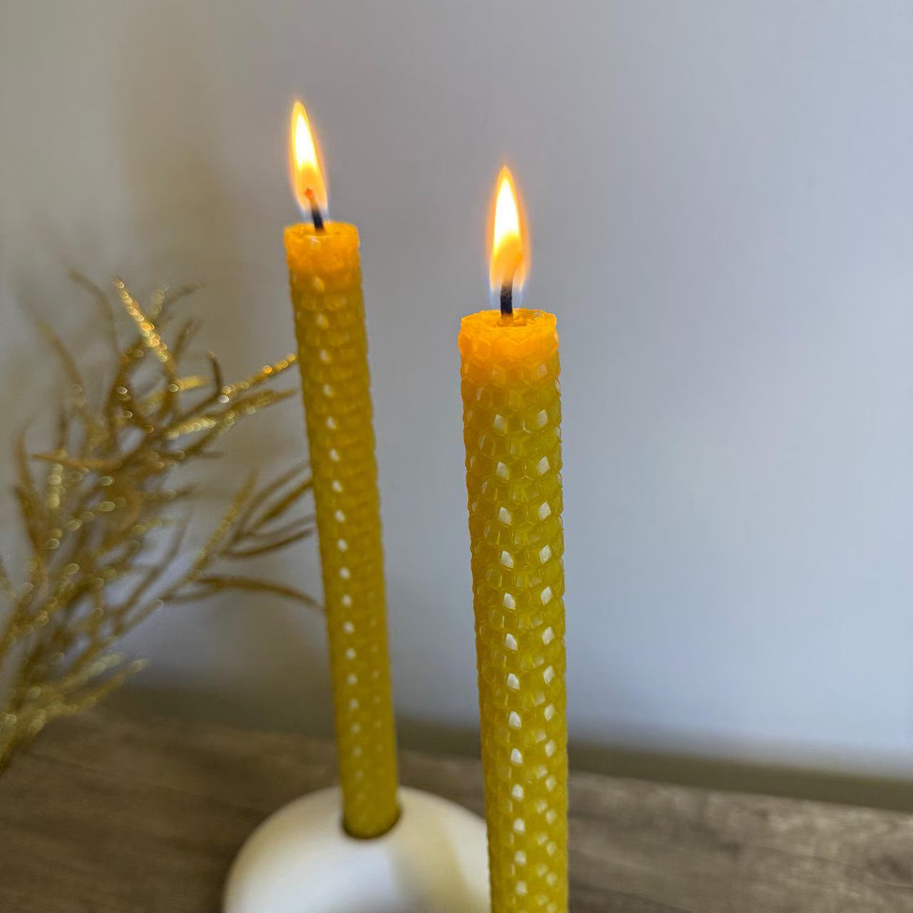 Natural Beeswax Taper Candles – Hand Rolled 8" Honeycomb Dinner Candles (Set of 6, 12, 24)