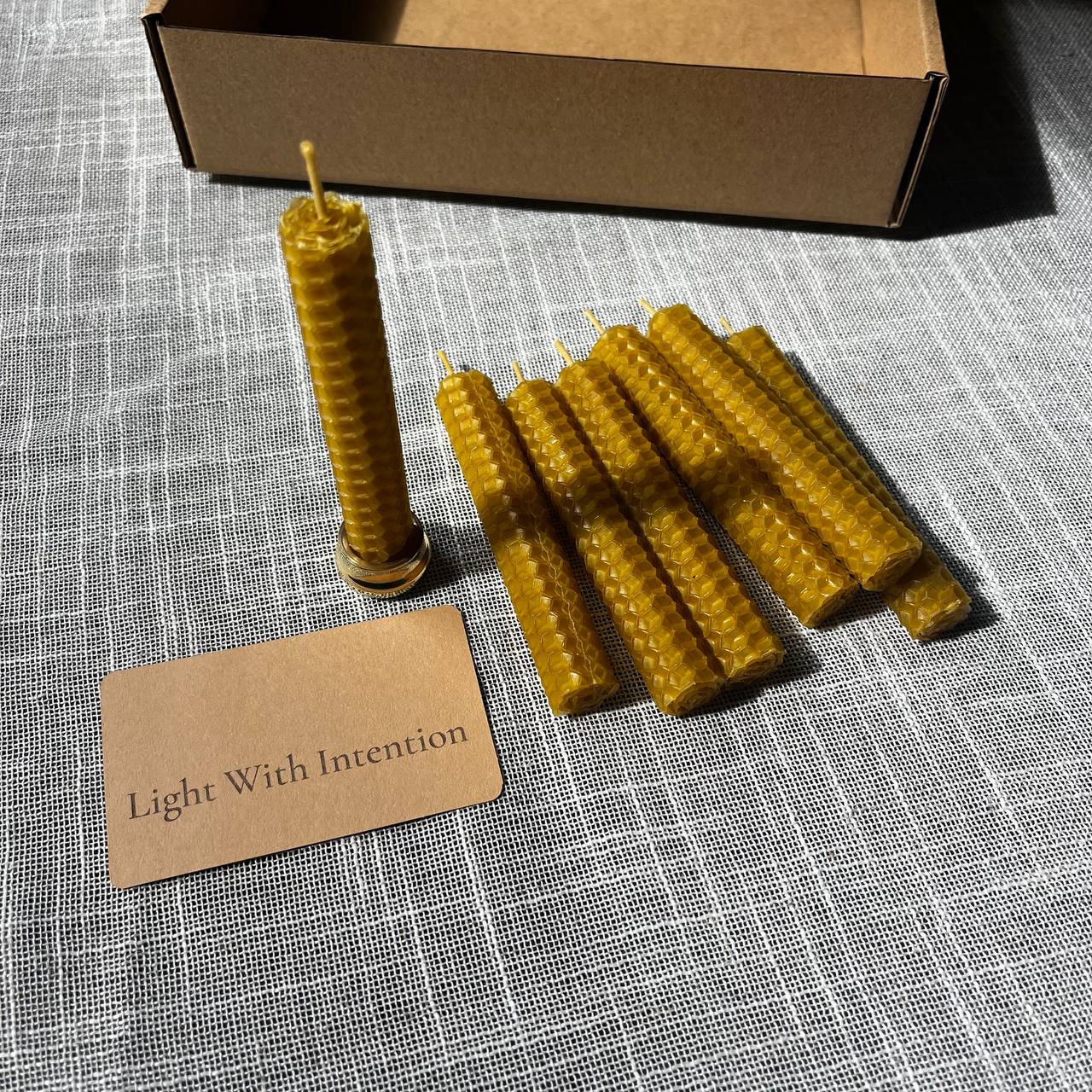 Beeswax Ritual Candle Set of 7 with Holder – Natural 4" Meditation Candles