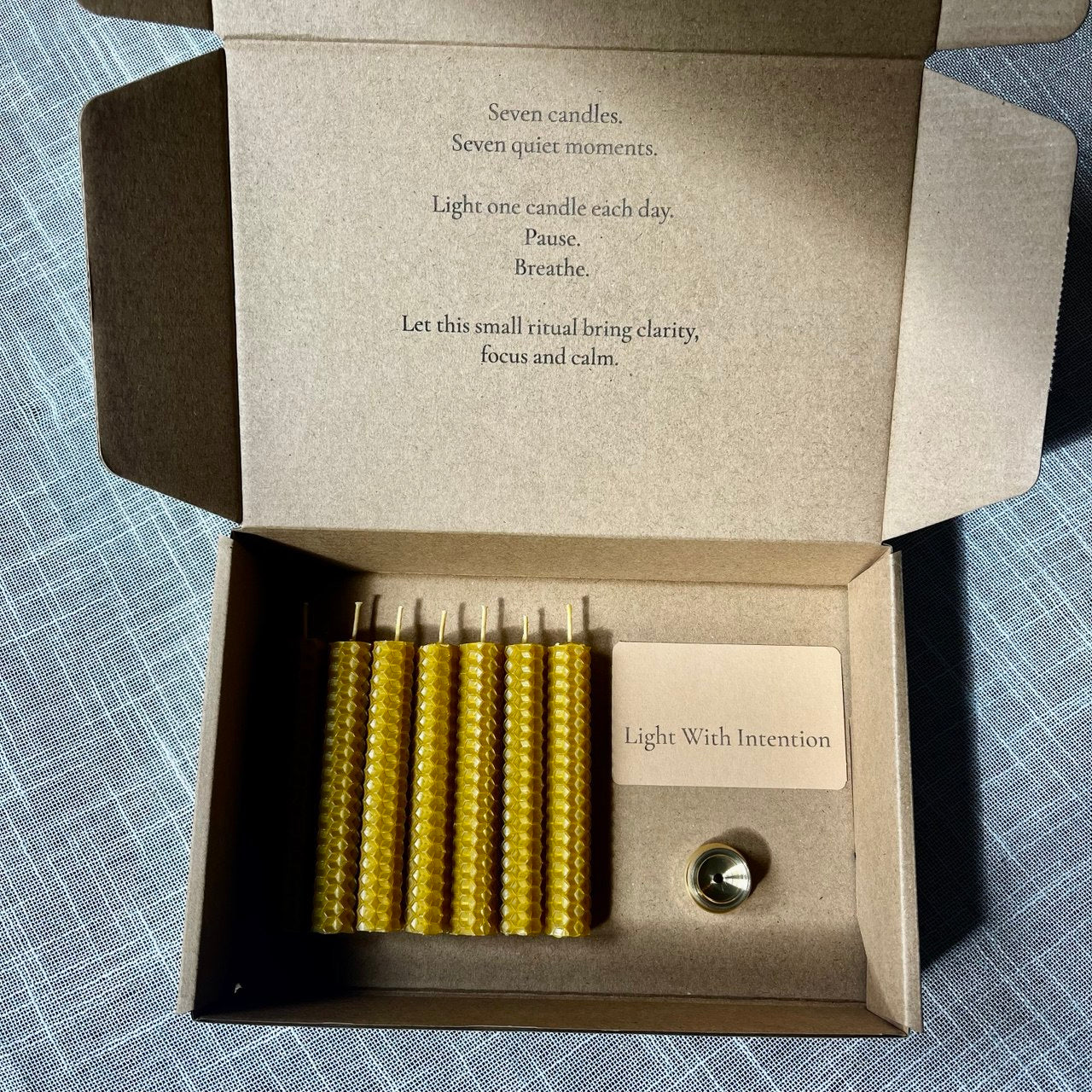 Beeswax Ritual Candle Set of 7 with Holder – Natural 4" Meditation Candles